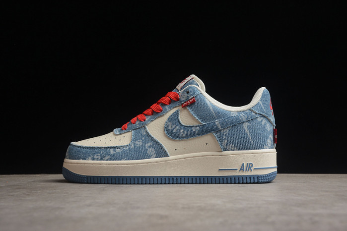 Nike Air Force 1 07 LV8 Beige White Denim Blue Red VT5698-568