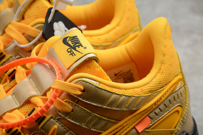 OW x Nike Air Rubber Dunk “University Gold” CU6015-700